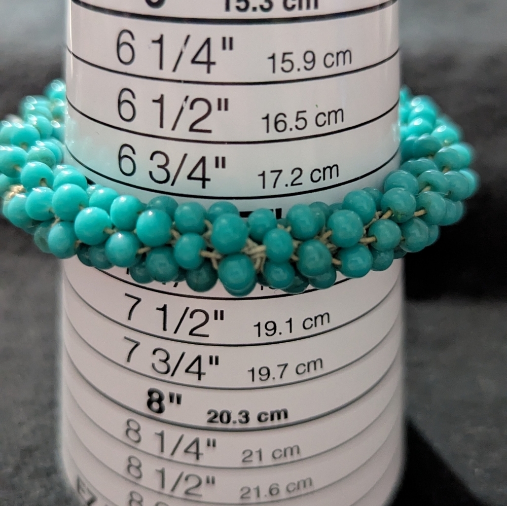 Turquoise Blue Glass Beaded Stretchy Elastic Statement Bracelet - Picture 3 of 3